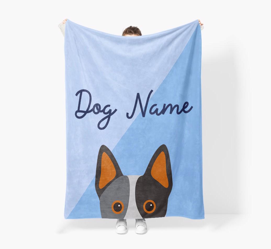 Peeking Name: Personalized {breedFullName} Premium Sherpa Fleece Blanket