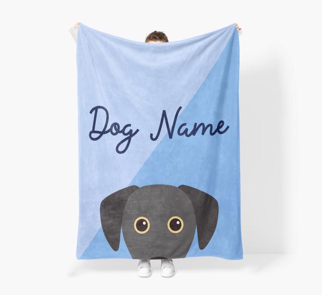 Peeking Name: Personalized {breedFullName} Premium Sherpa Fleece Blanket