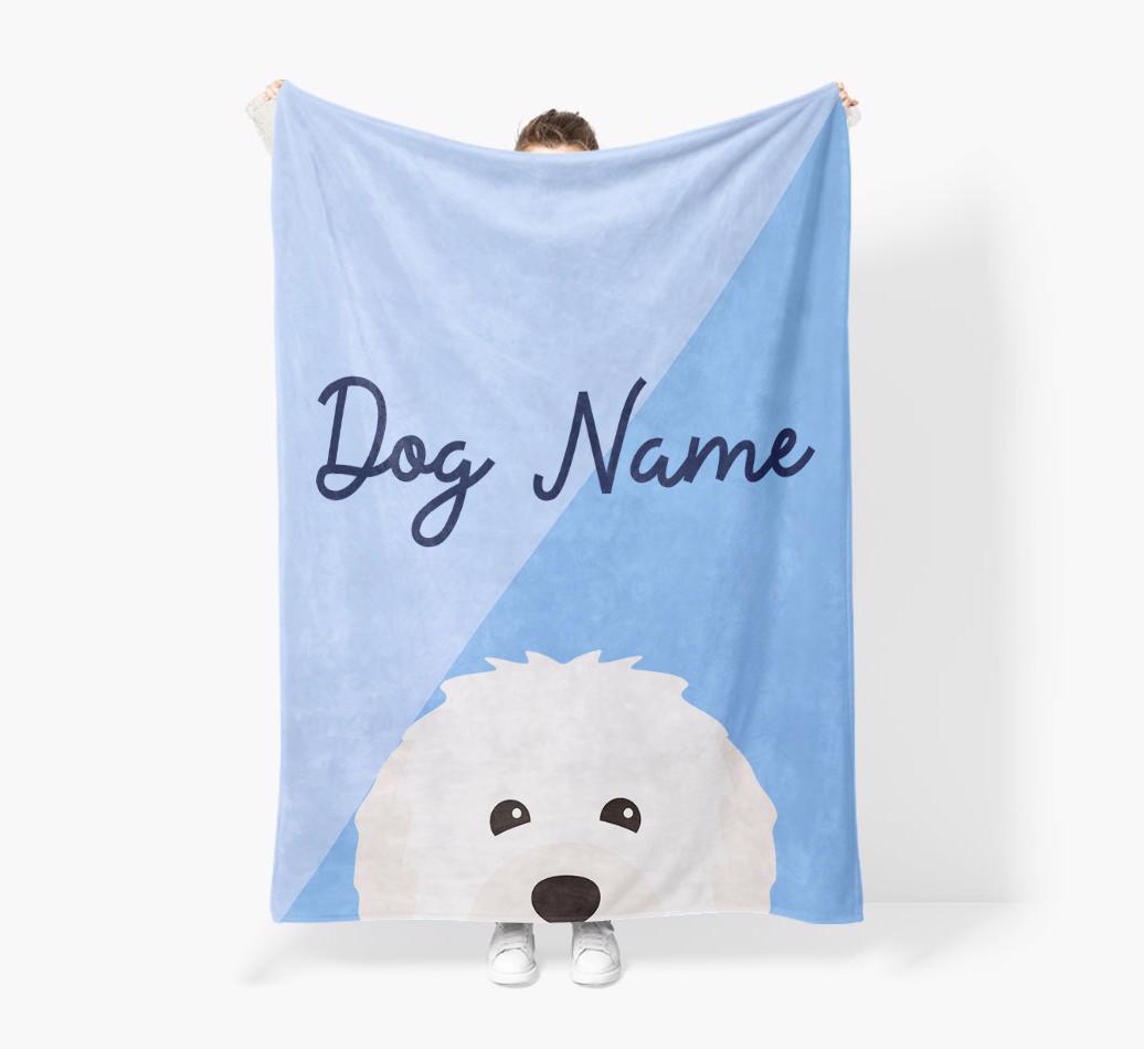 Peeking Name: Personalized {breedFullName} Premium Sherpa Fleece Blanket