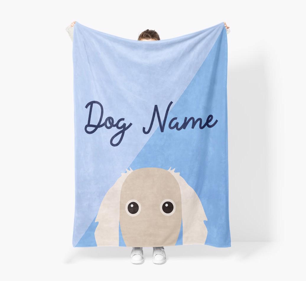 Peeking Name: Personalized {breedFullName} Premium Sherpa Fleece Blanket