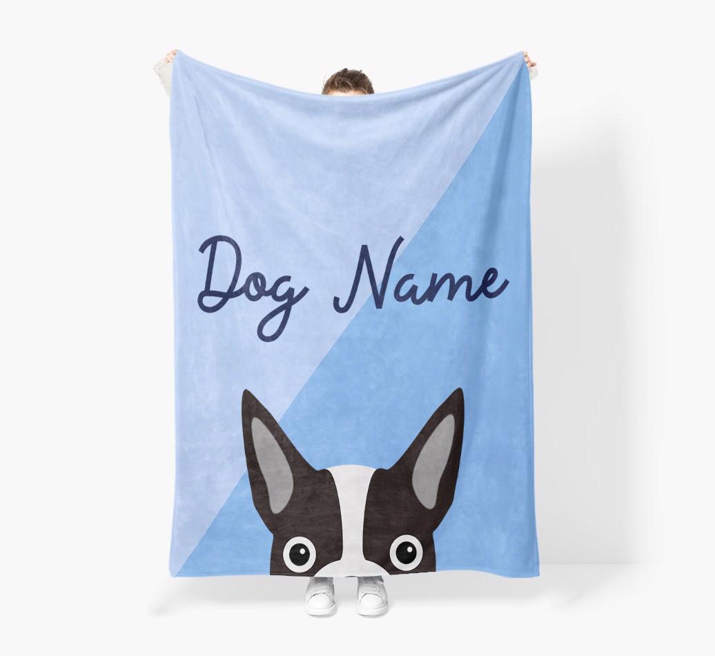 Peeking Name: Personalized {breedFullName} Premium Sherpa Fleece Blanket