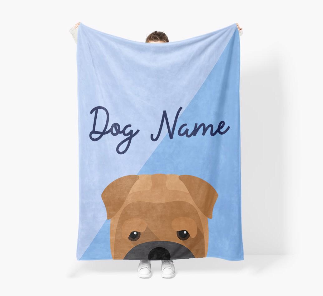 Peeking Name: Personalized {breedFullName} Premium Sherpa Fleece Blanket