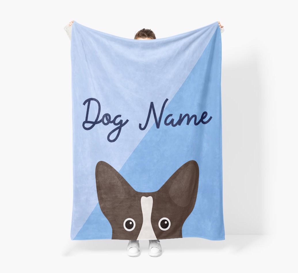 Peeking Name: Personalized {breedFullName} Premium Sherpa Fleece Blanket