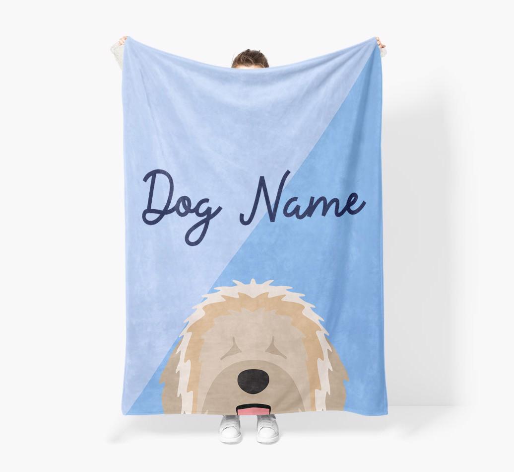 Peeking Name: Personalized {breedFullName} Premium Sherpa Fleece Blanket