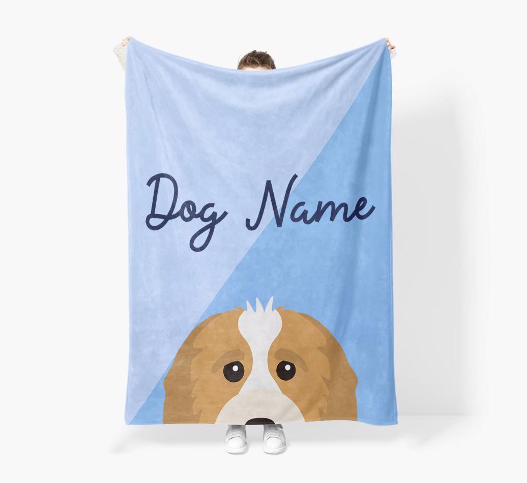 Peeking Name: Personalized {breedFullName} Premium Sherpa Fleece Blanket