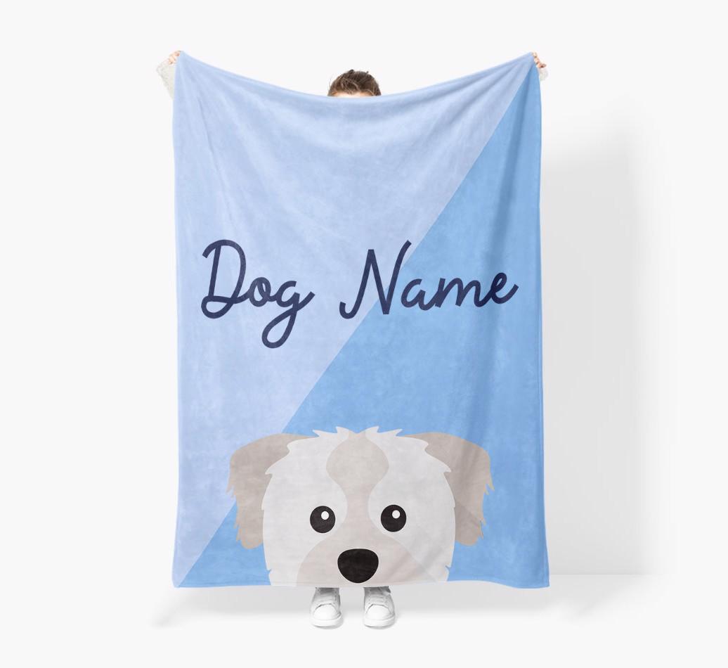 Peeking Name: Personalized {breedFullName} Premium Sherpa Fleece Blanket