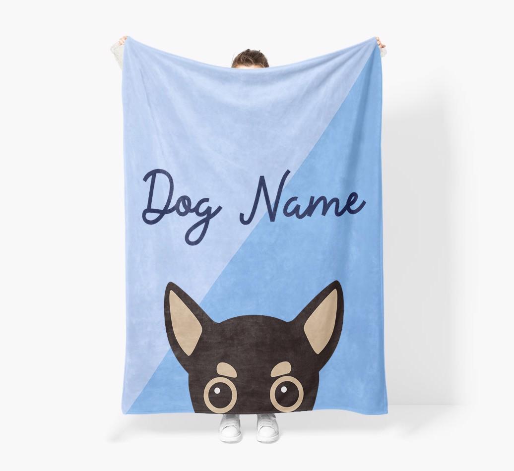 Peeking Name: Personalized {breedFullName} Premium Sherpa Fleece Blanket
