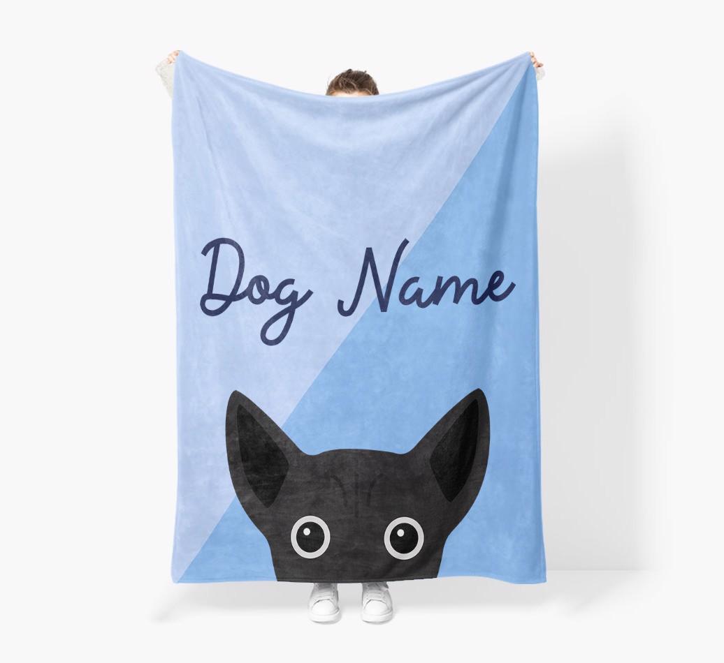 Peeking Name: Personalized {breedFullName} Premium Sherpa Fleece Blanket