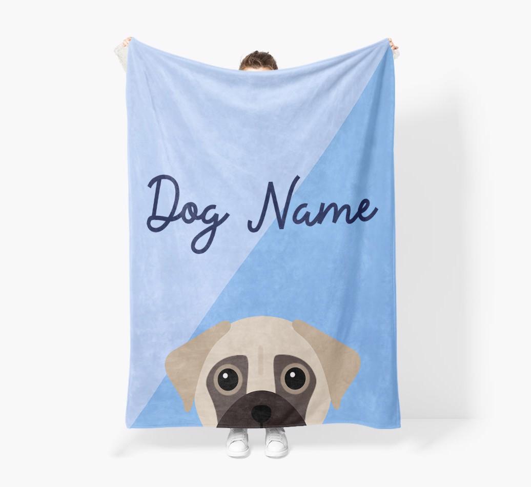 Peeking Name: Personalized {breedFullName} Premium Sherpa Fleece Blanket