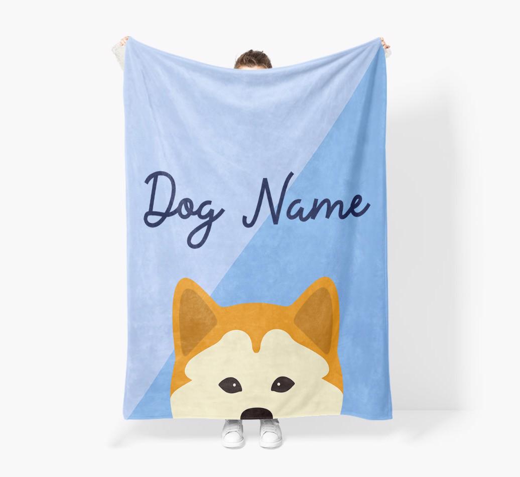 Peeking Name: Personalized {breedFullName} Premium Sherpa Fleece Blanket