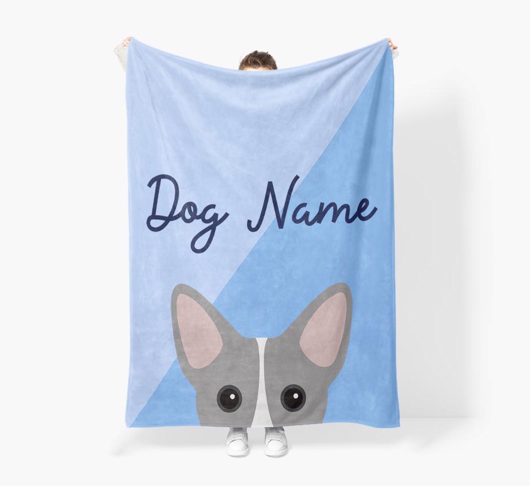 Peeking Name: Personalized {breedFullName} Premium Sherpa Fleece Blanket