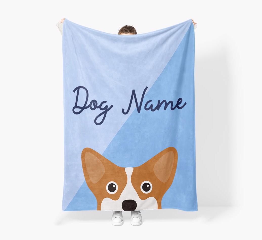 Peeking Name: Personalized {breedFullName} Premium Sherpa Fleece Blanket