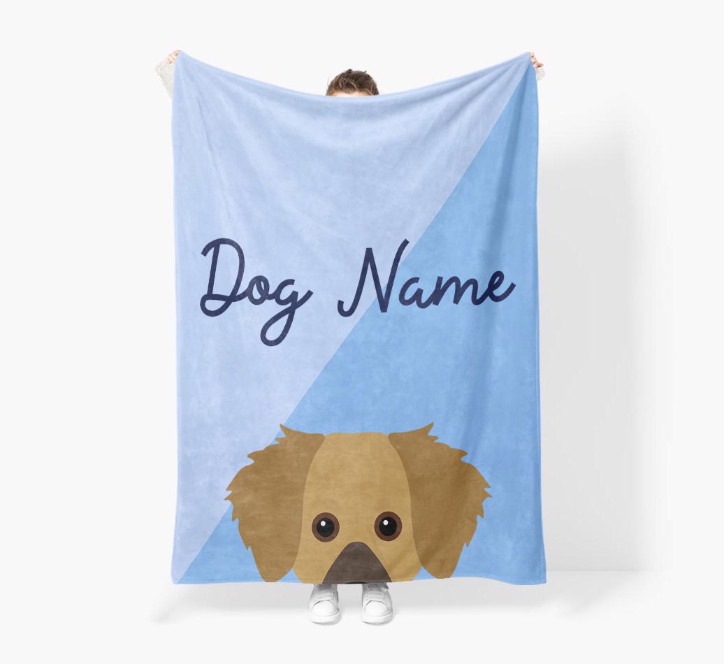 Peeking Name: Personalized {breedFullName} Premium Sherpa Fleece Blanket