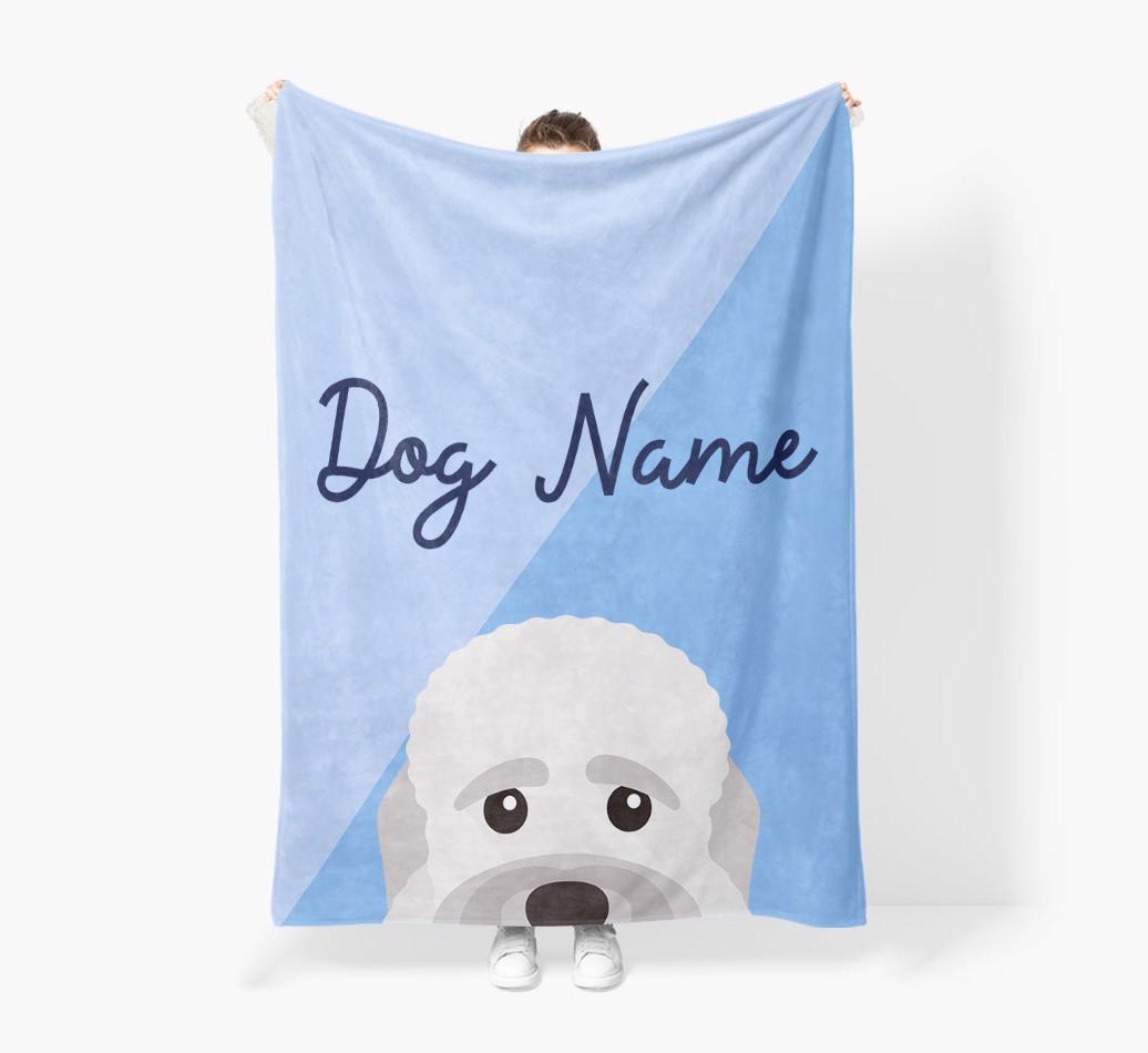Peeking Name: Personalized {breedFullName} Premium Sherpa Fleece Blanket