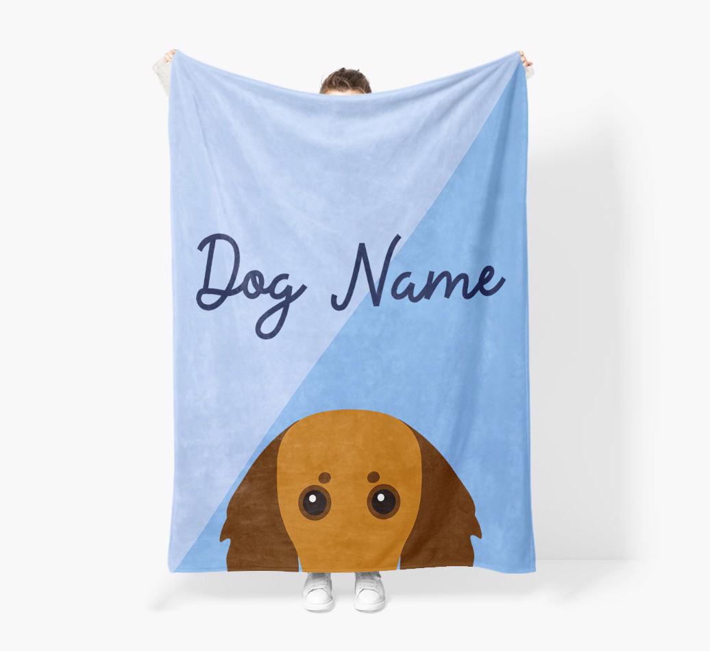Peeking Name: Personalized {breedFullName} Premium Sherpa Fleece Blanket