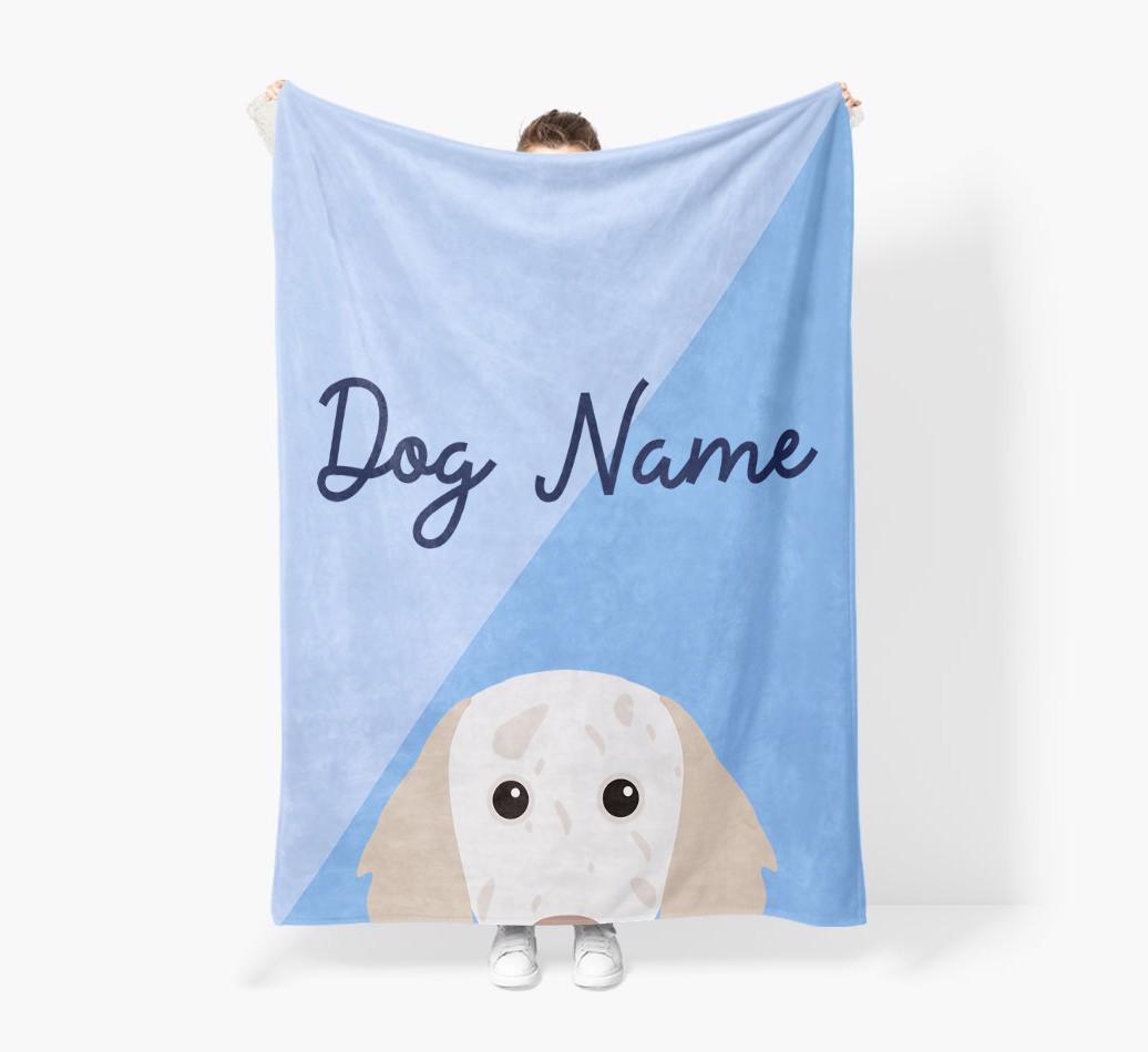Peeking Name: Personalized {breedFullName} Premium Sherpa Fleece Blanket