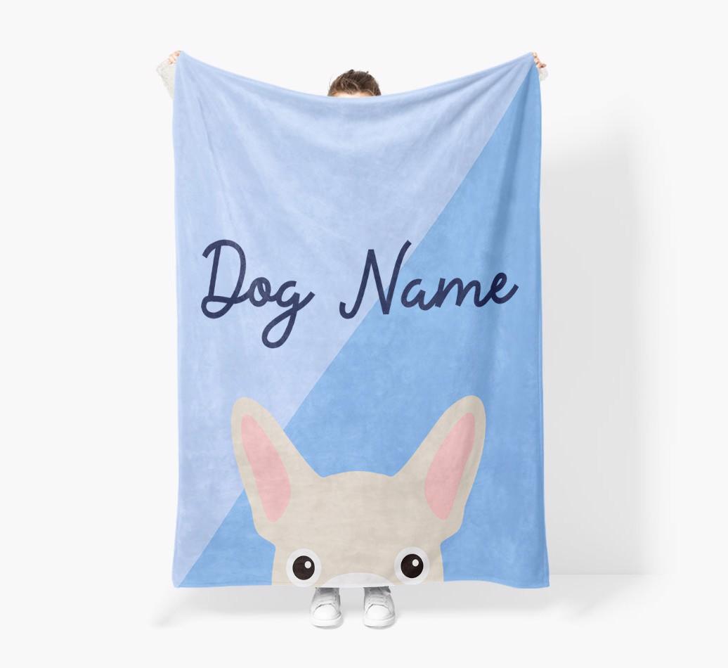 Peeking Name: Personalized {breedFullName} Premium Sherpa Fleece Blanket
