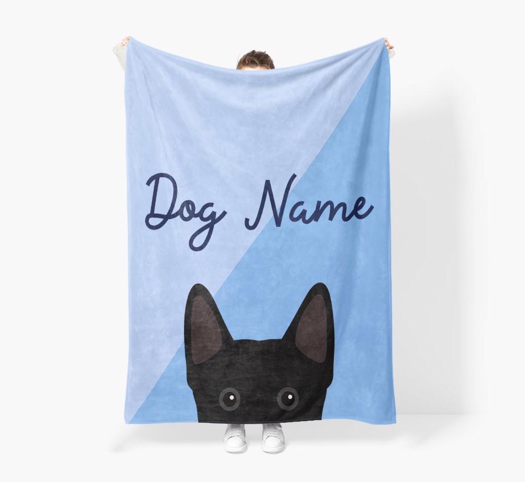 Peeking Name: Personalized {breedFullName} Premium Sherpa Fleece Blanket