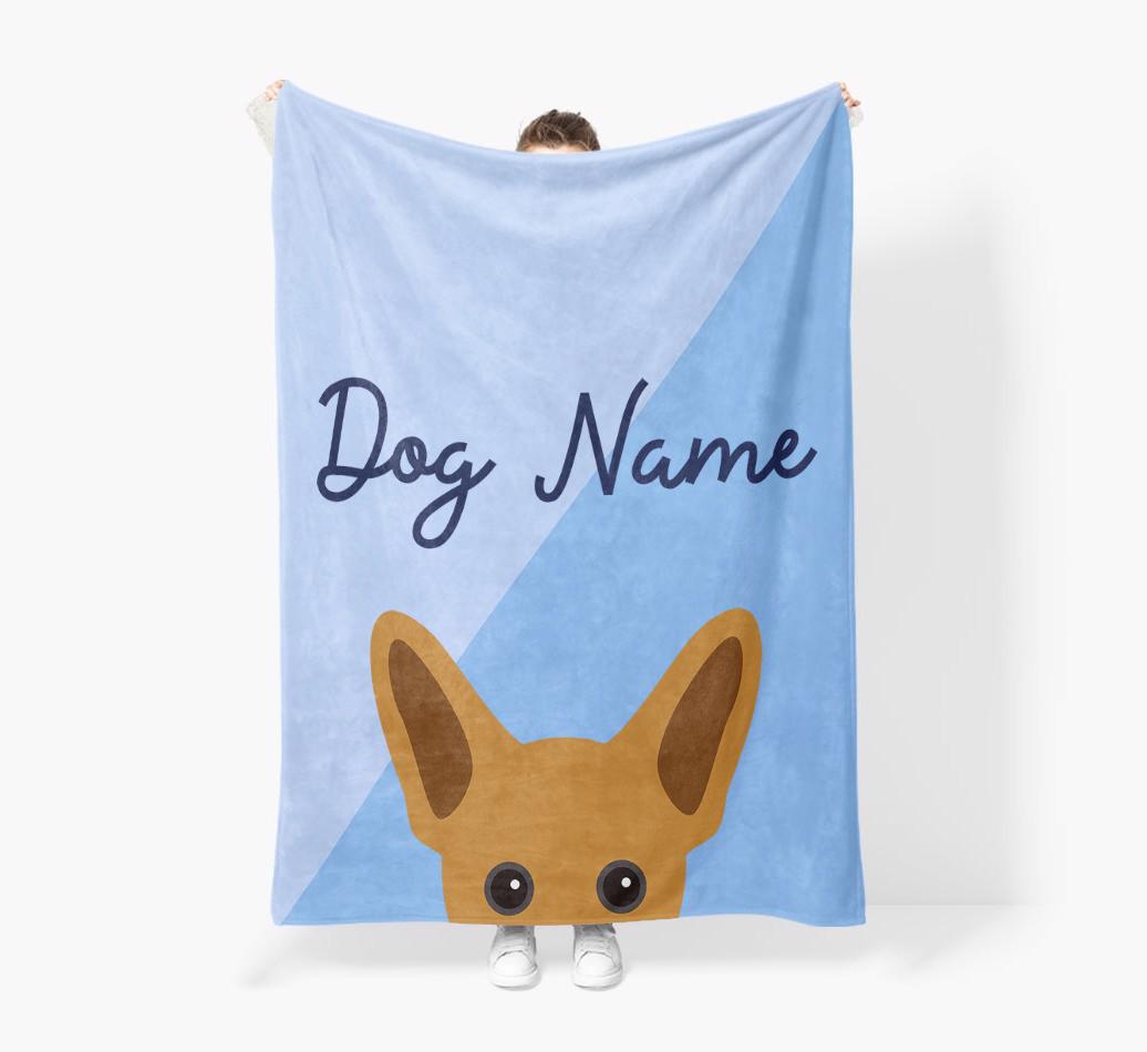 Peeking Name: Personalized {breedFullName} Premium Sherpa Fleece Blanket
