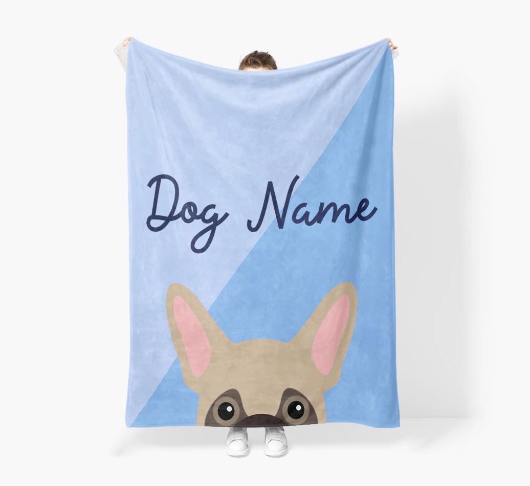 Peeking Name: Personalized {breedFullName} Premium Sherpa Fleece Blanket