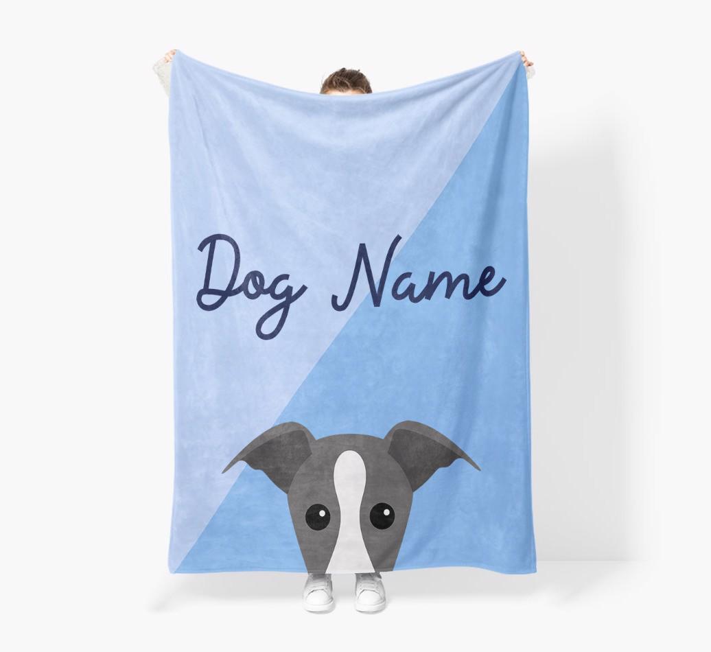 Peeking Name: Personalized {breedFullName} Premium Sherpa Fleece Blanket