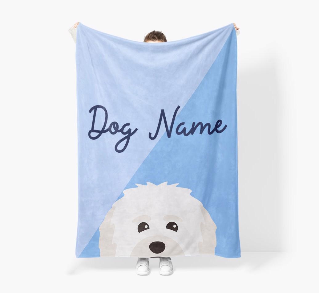 Peeking Name: Personalized {breedFullName} Premium Sherpa Fleece Blanket