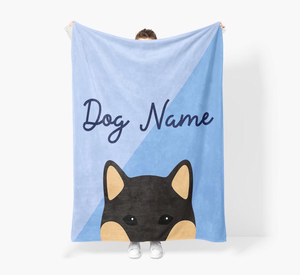 Peeking Name: Personalized {breedFullName} Premium Sherpa Fleece Blanket