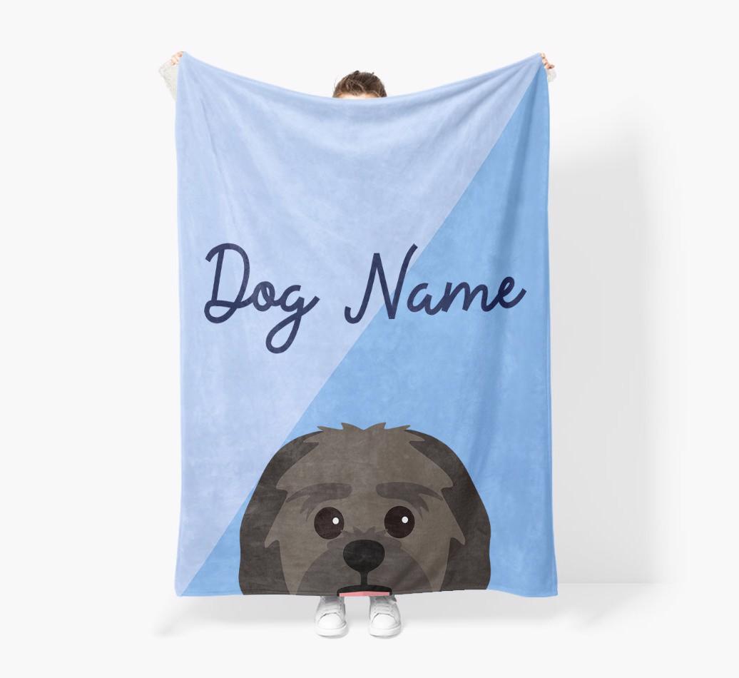 Peeking Name: Personalized {breedFullName} Premium Sherpa Fleece Blanket