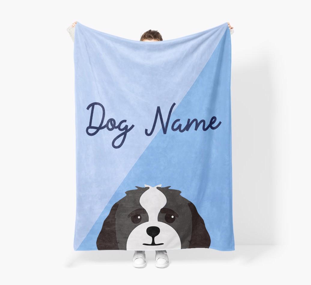 Peeking Name: Personalized {breedFullName} Premium Sherpa Fleece Blanket