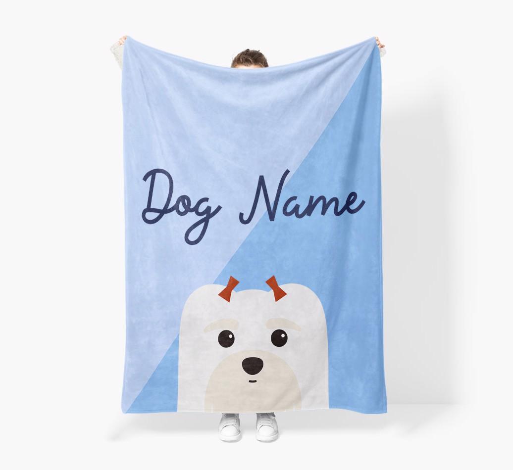 Peeking Name: Personalized {breedFullName} Premium Sherpa Fleece Blanket
