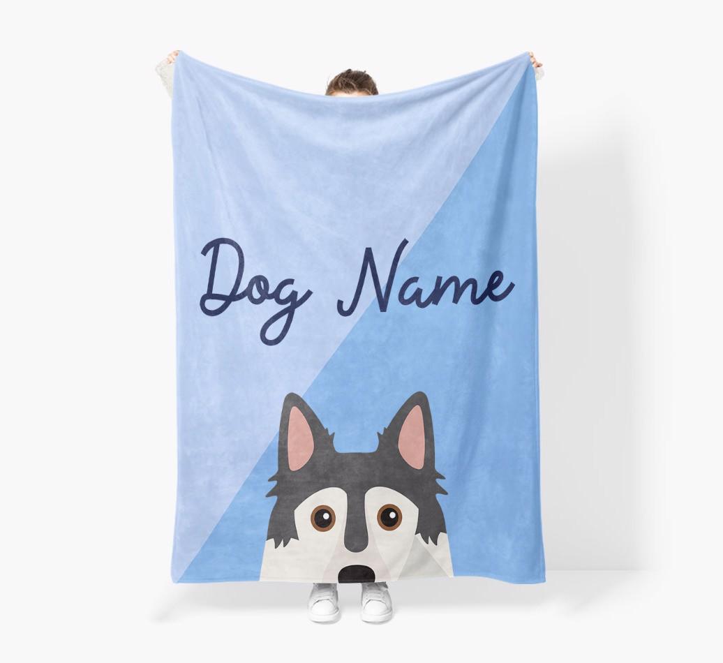 Peeking Name: Personalized {breedFullName} Premium Sherpa Fleece Blanket