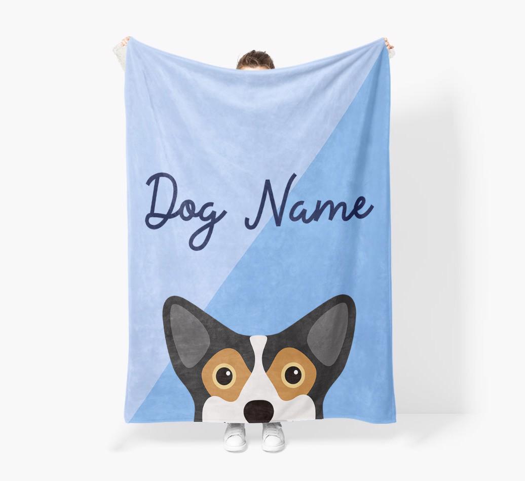 Peeking Name: Personalized {breedFullName} Premium Sherpa Fleece Blanket