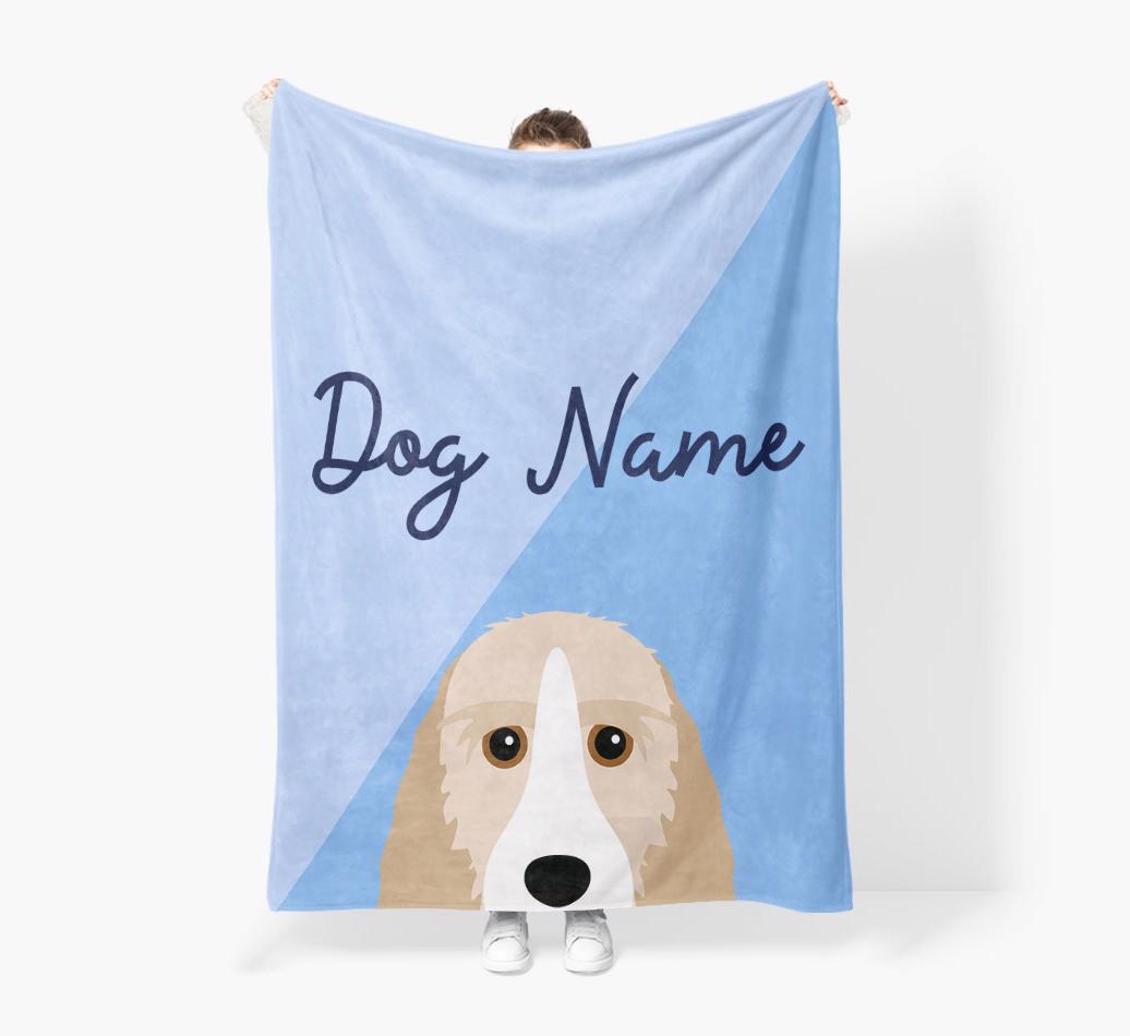 Peeking Name: Personalized {breedFullName} Premium Sherpa Fleece Blanket