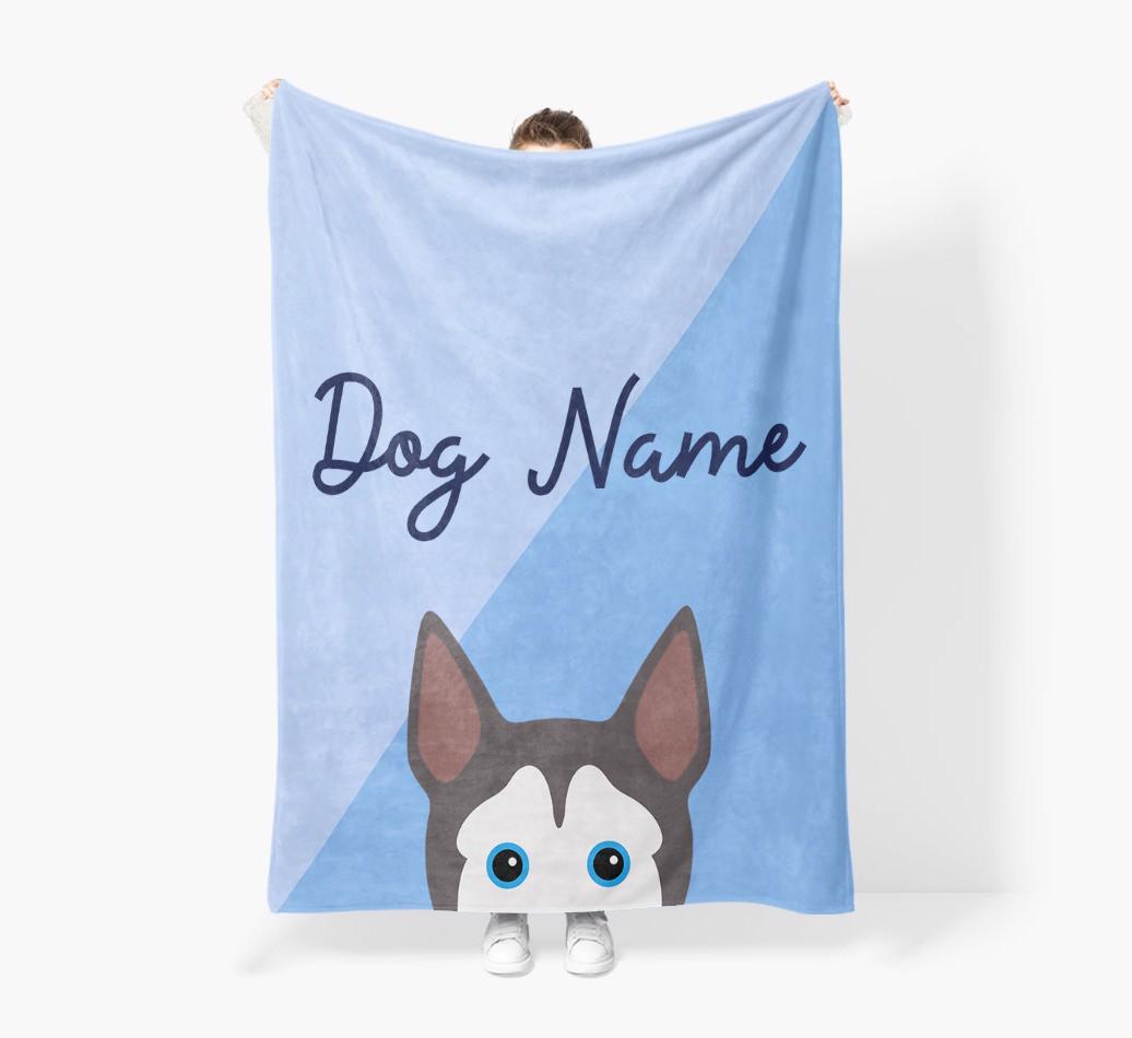 Peeking Name: Personalized {breedFullName} Premium Sherpa Fleece Blanket