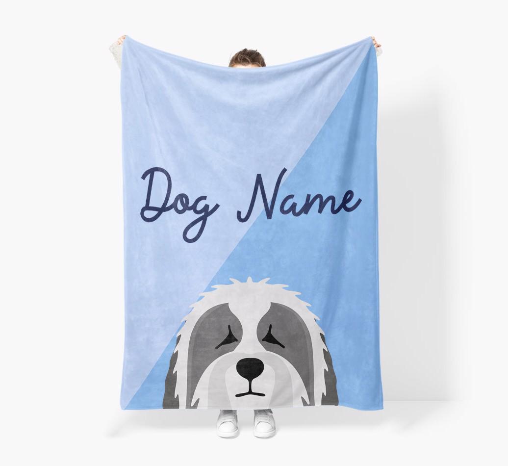 Peeking Name: Personalized {breedFullName} Premium Sherpa Fleece Blanket
