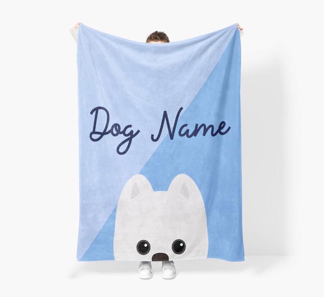 Peeking Name: Personalized {breedFullName} Premium Sherpa Fleece Blanket