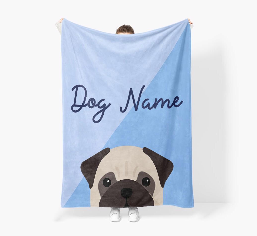Peeking Name: Personalized {breedFullName} Premium Sherpa Fleece Blanket