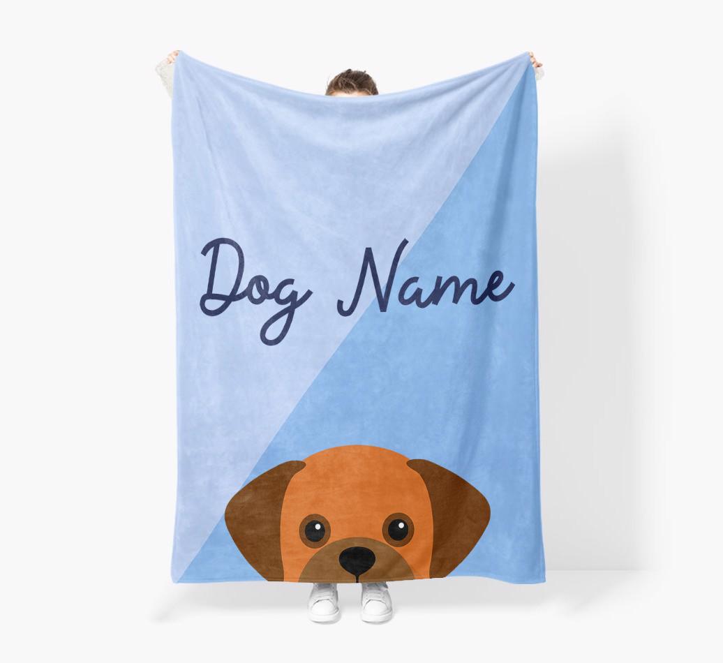 Peeking Name: Personalized {breedFullName} Premium Sherpa Fleece Blanket