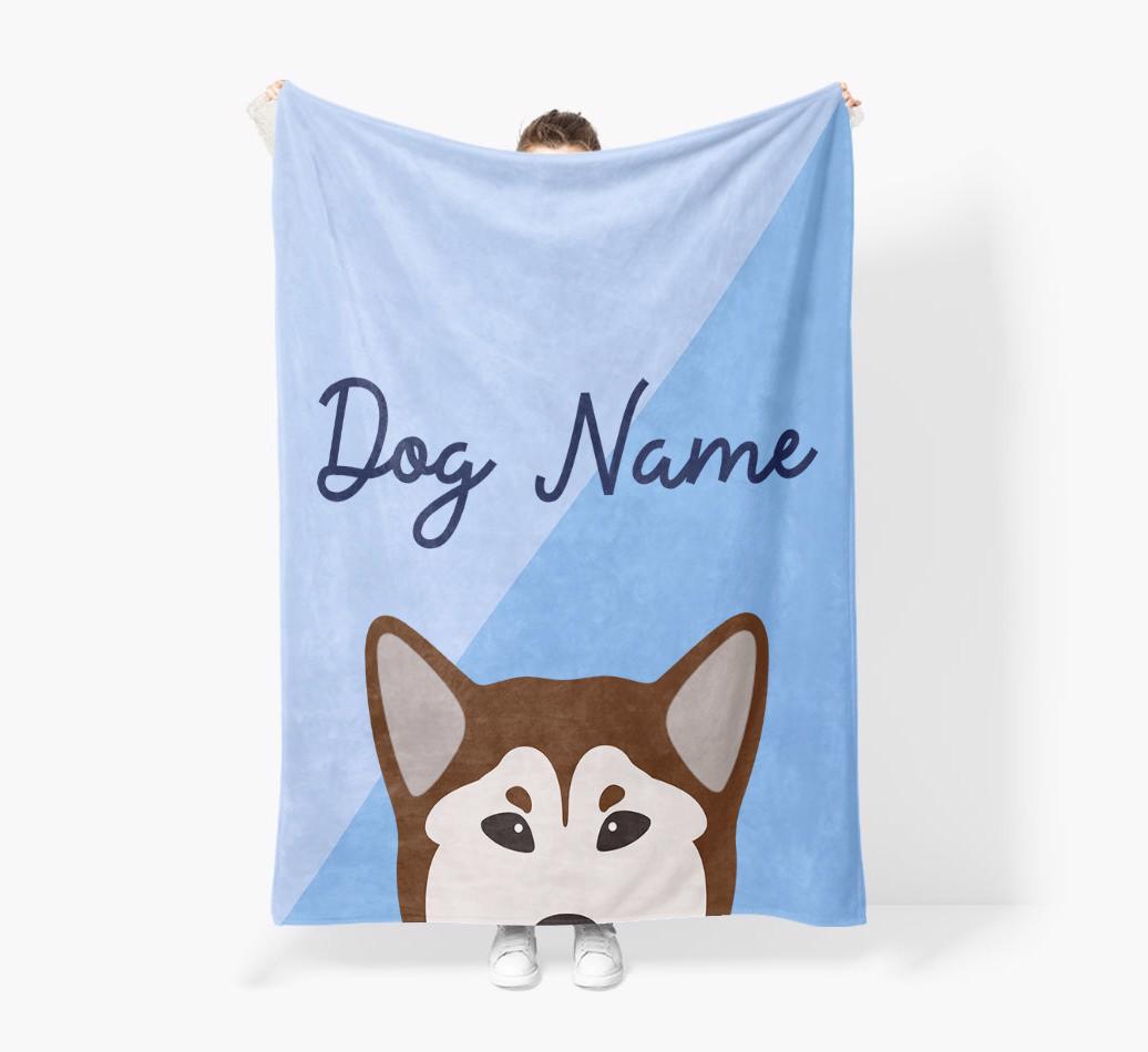 Peeking Name: Personalized {breedFullName} Premium Sherpa Fleece Blanket