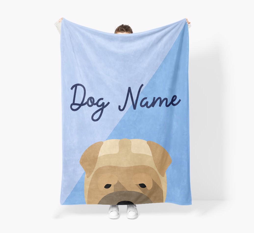 Peeking Name: Personalized {breedFullName} Premium Sherpa Fleece Blanket