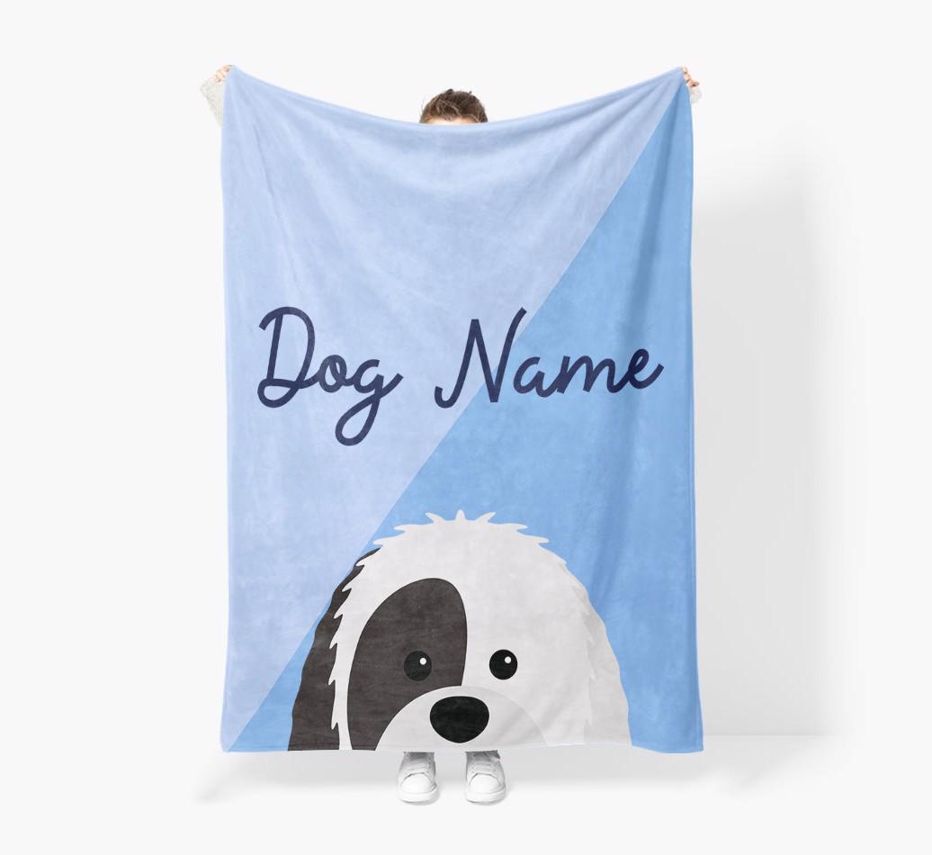 Peeking Name: Personalized {breedFullName} Premium Sherpa Fleece Blanket