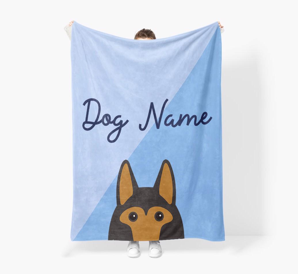Peeking Name: Personalized {breedFullName} Premium Sherpa Fleece Blanket