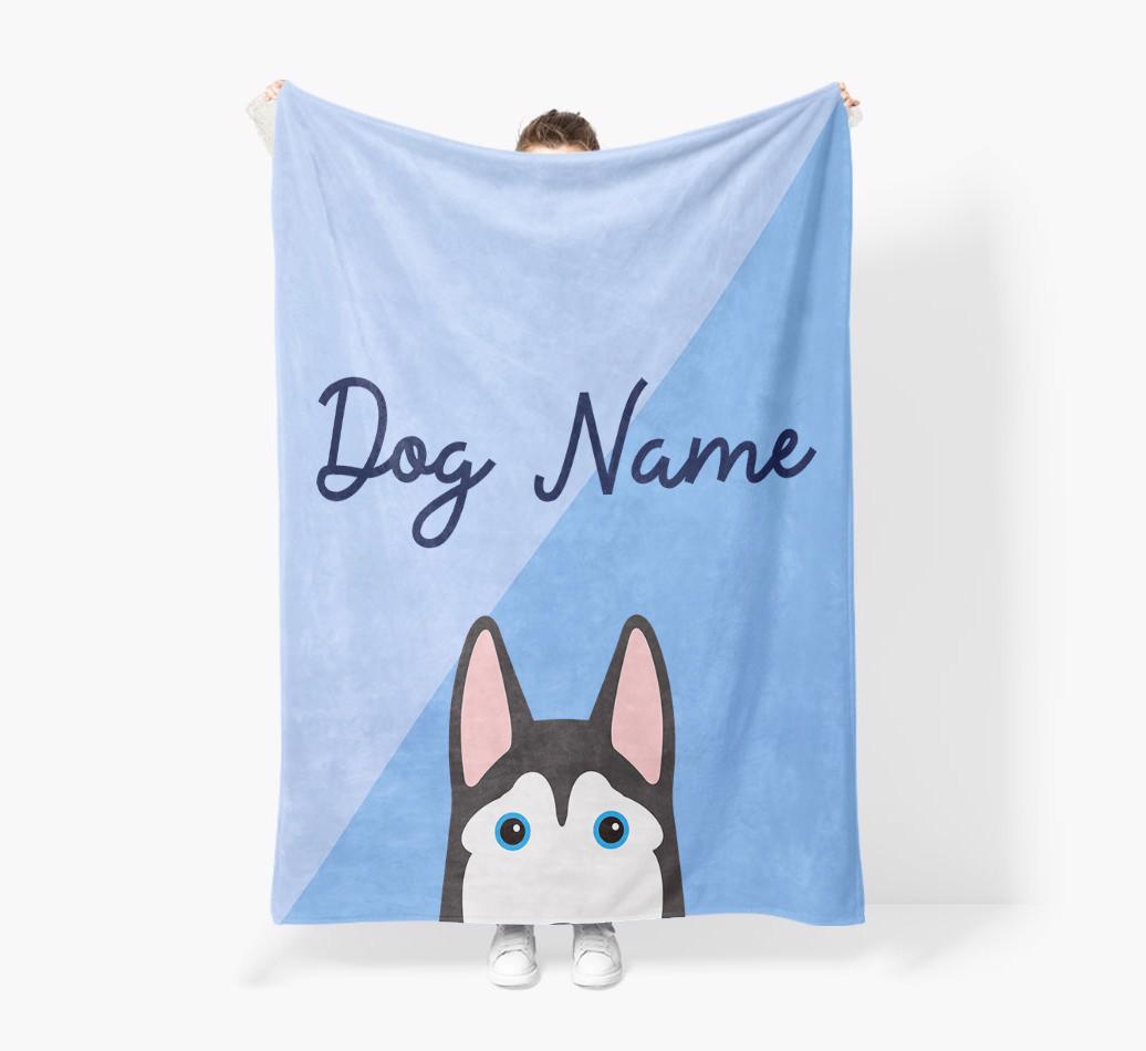 Peeking Name: Personalized {breedFullName} Premium Sherpa Fleece Blanket