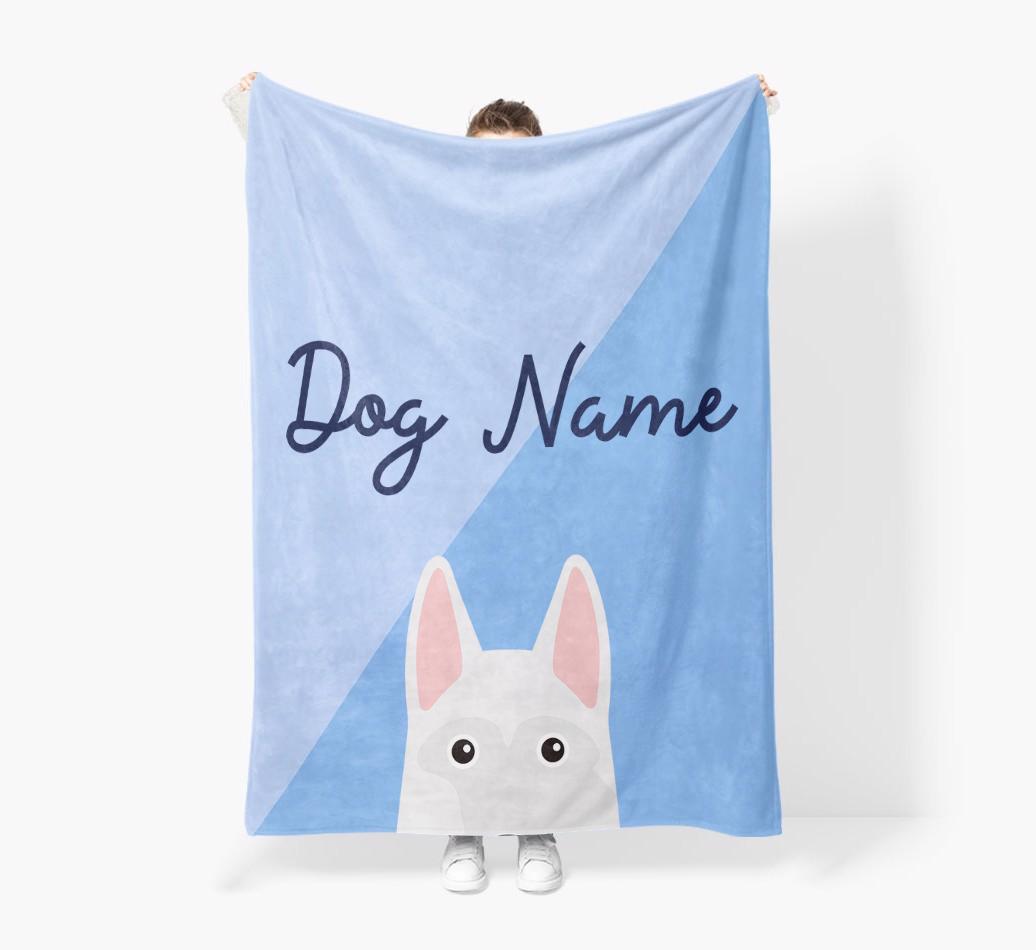 Peeking Name: Personalized {breedFullName} Premium Sherpa Fleece Blanket