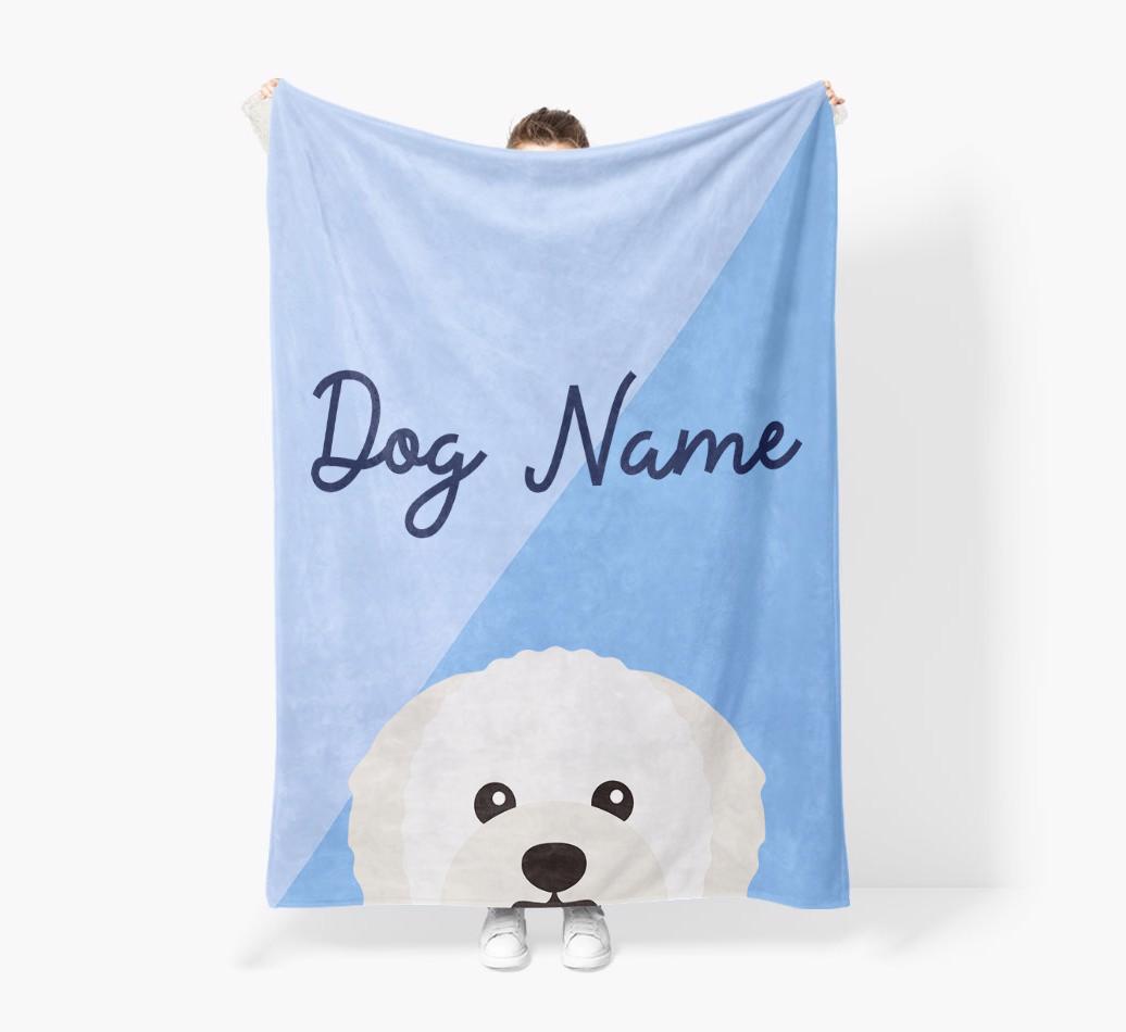 Peeking Name: Personalized {breedFullName} Premium Sherpa Fleece Blanket