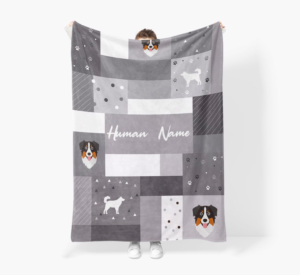 Patchwork: Personalized {breedFullName} Premium Sherpa Fleece Blanket