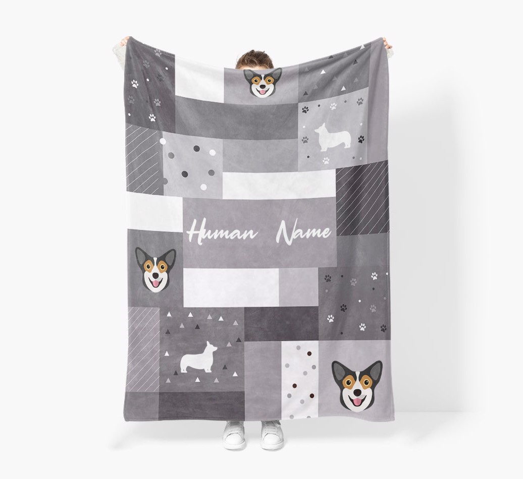 Patchwork: Personalized {breedFullName} Premium Sherpa Fleece Blanket