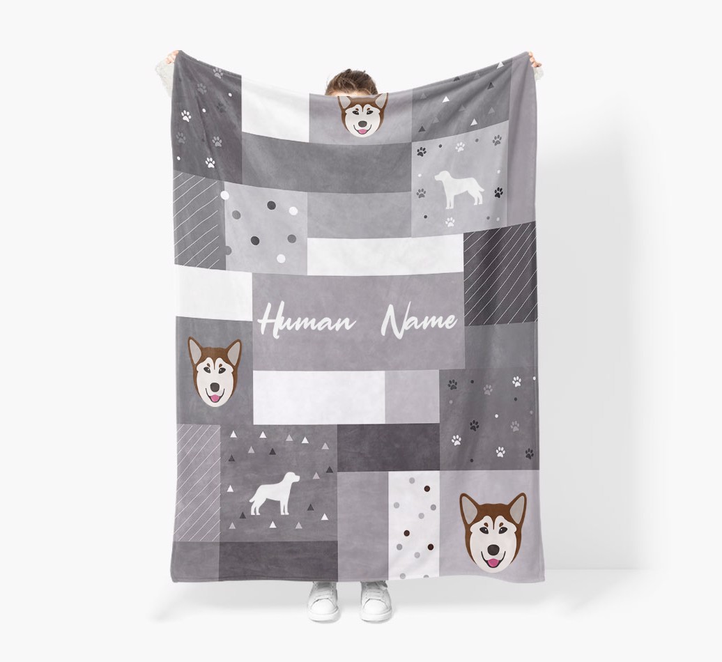Patchwork: Personalized {breedFullName} Premium Sherpa Fleece Blanket