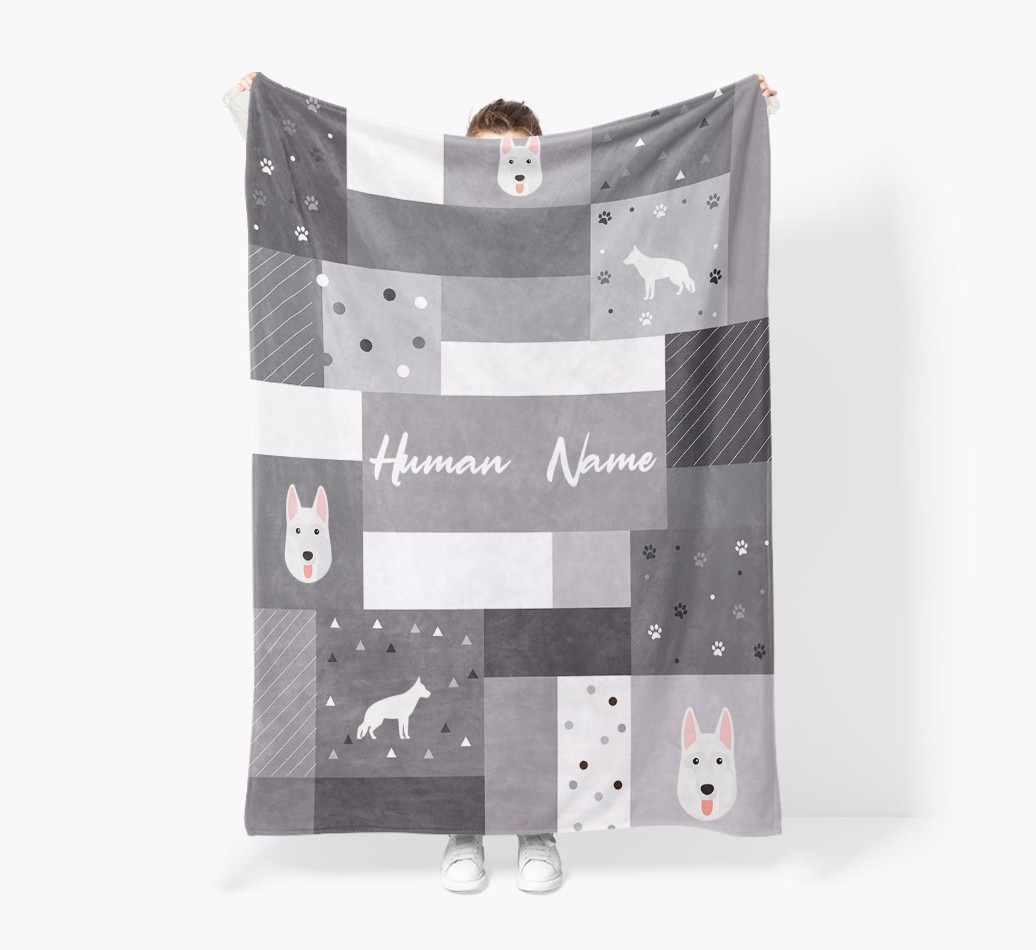 Patchwork: Personalized {breedFullName} Premium Sherpa Fleece Blanket