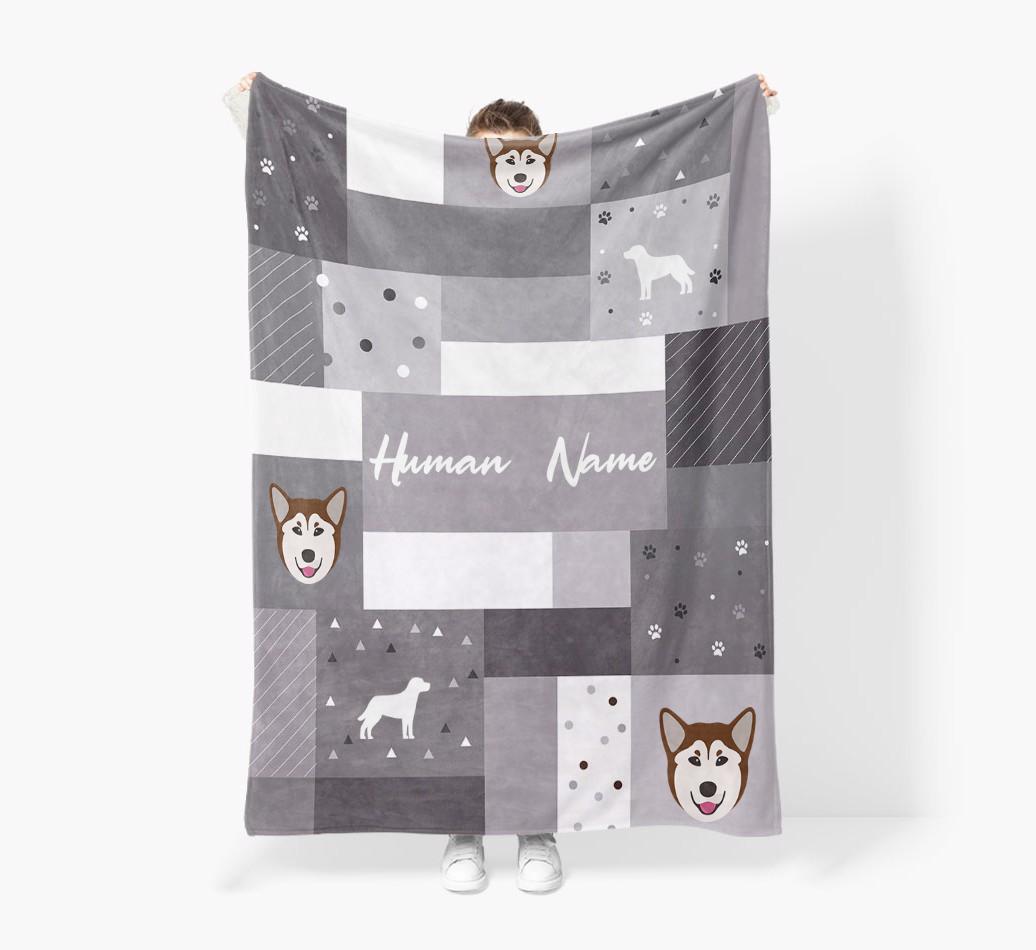 Patchwork: Personalized {breedFullName} Premium Sherpa Fleece Blanket